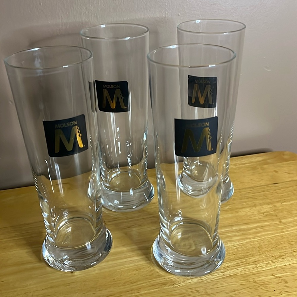 😀Molson tall boy beer glasses set of 4